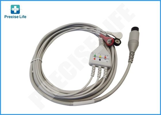 Goldway one piece type ECG cable 3 leads with snap Round 6 pin AHA color code